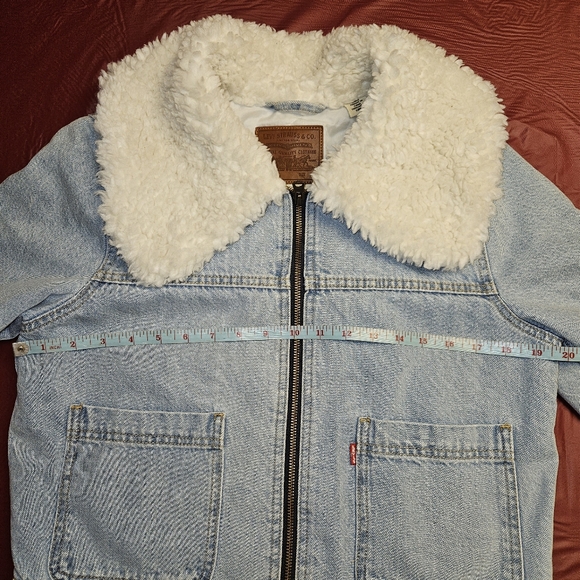 Levis Premium Retro Sherpa Trucker Jacket  Long Zip Bell Sleeves szM E.U.C. - Picture 10 of 12
